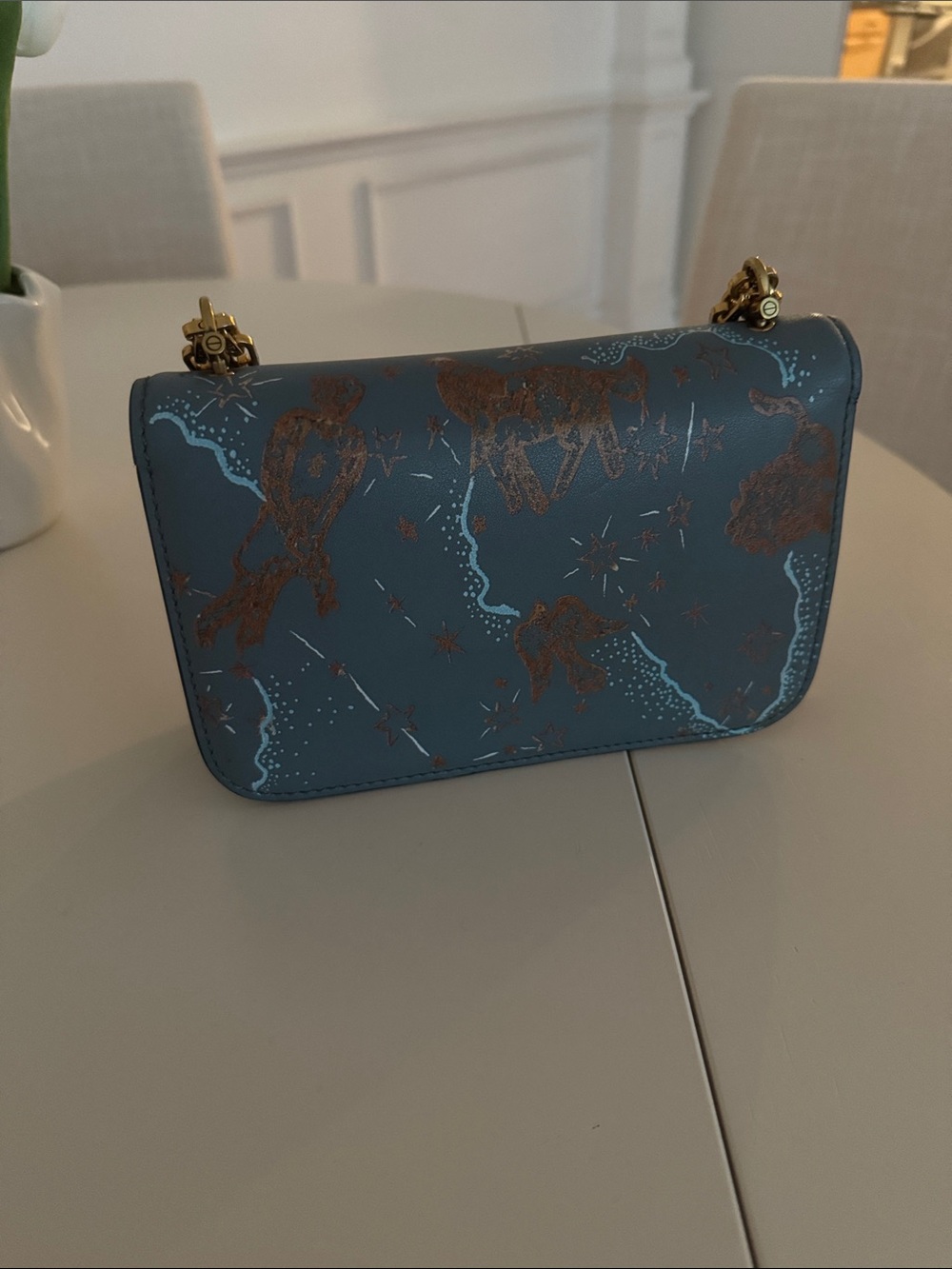 Dior Gray-Blue Leather Crossbody Bag with Gold Chain - Picture 2 of 4